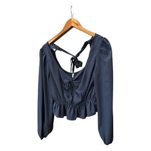Kingston Grey Blue Peplum Sweetheart Top Medium‎
